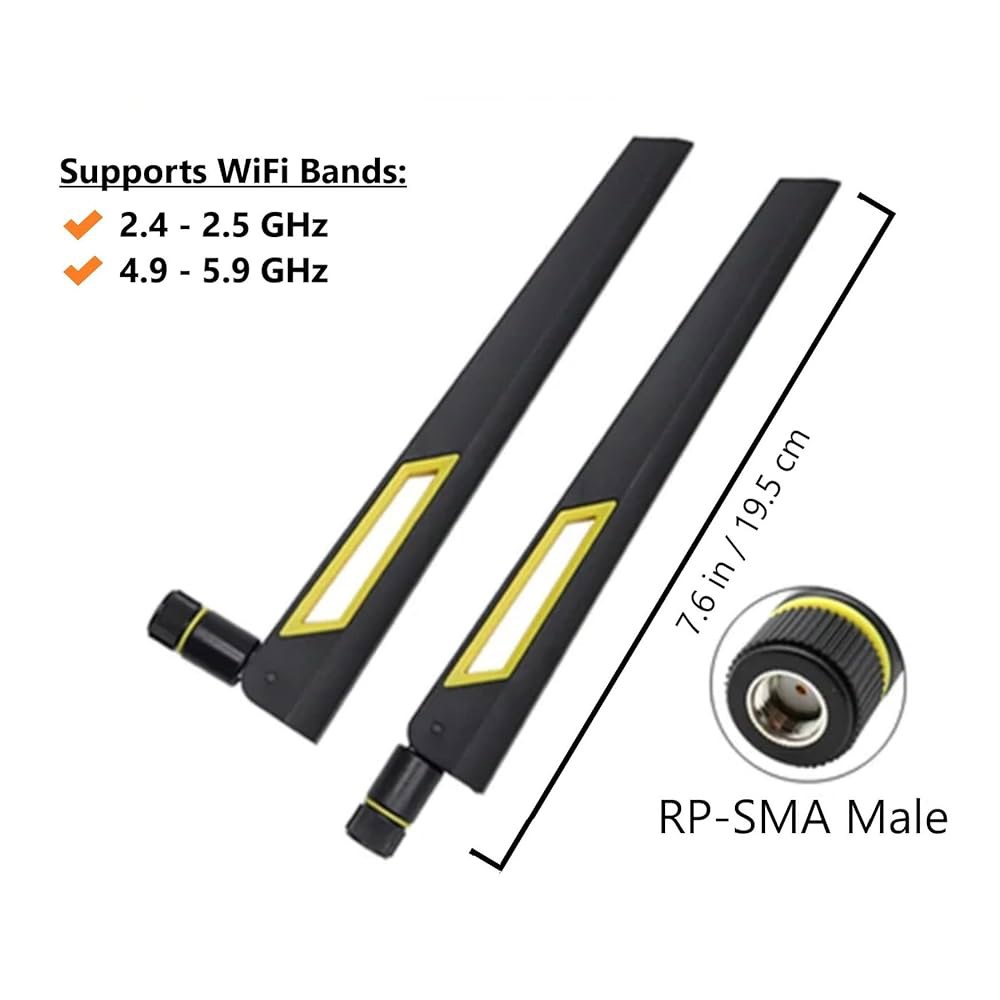 블랙 앤 골드 10dBi 듀얼 (2.4GHz/5GHz-5.8GHz) 포함 Wi-Fi 카메라, 신호 RP-SMA 2팩 커넥터 안테나 라우터, 밴드 수 핫스팟용 부스터 무선 - 상세 이미지 2