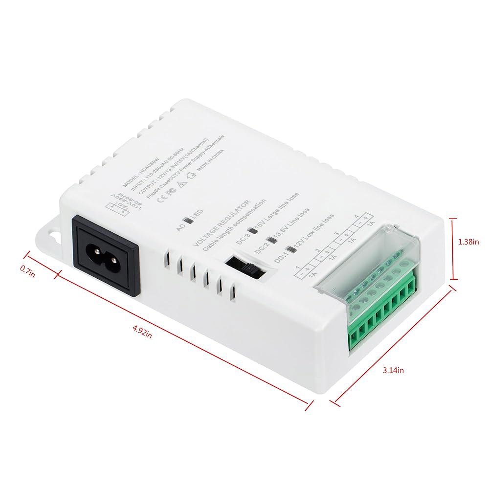 4 채널 CCTV 카메라 전원 장치 출력 90V-264VAC 공급 어댑터 분배 보안 12V-13.8-15VDC 포함 퓨즈 입력 PTC (HD4C50W) HD4C50W - 상세 이미지 2