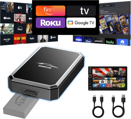 LAMTTO [해외]램토 자동차 TV 메이트 프로 및 무선 카플레이 어댑터 - 2 in 1 매직 AI 박스 업그레이드 파이어 스틱용 HDMI와 OEM 유선 팩토리용 스위치를 사용하여 화면을 T