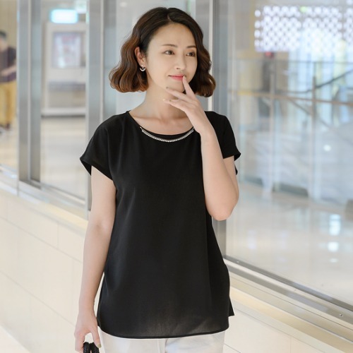 엄마옷 조이마담 T50174 목걸이 핀턱 블라우스 중년여성의류 - 상품 이미지
