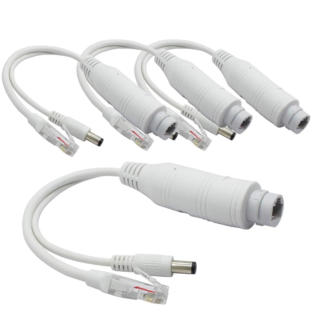 4팩 액티브 48V ~ 12V IP 카메라 PoE 802.3af AP 휴대폰 스플리터 준수 Voip 화이트 10/100Mbps, 방수 어댑터, 등용, IEEE - 상품 이미지