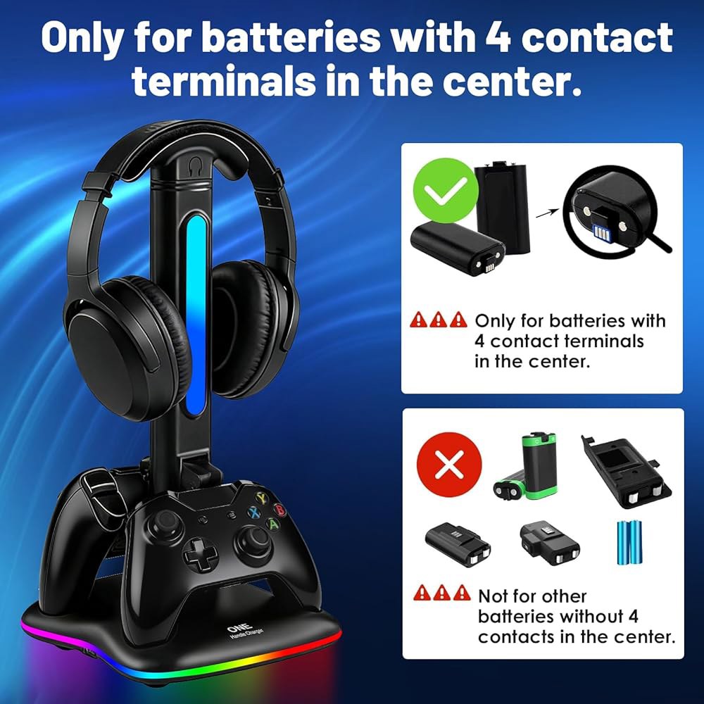JDGPOKOO Controller Charger with RGB Headphone Stand for Xbox Series X/S/One/One S/X, XSX Station, - 상세 이미지 2