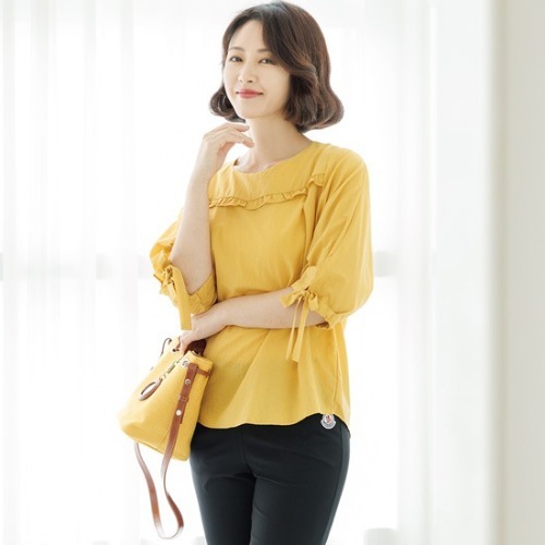 엄마옷 조이마담 T51427 리본소매 셔링 블라우스 중년여성의류 - 상품 이미지