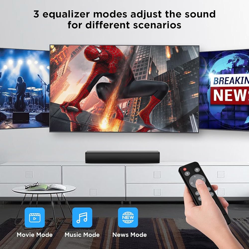 MZEIBO TV 사운드 바, 스마트 시어터 바 TV/PC/게임/프로젝터용 사운드바용 홈 사운드바, 50W 블루투스 ARC/광학/AUX 5.0 서라운드 연결 오디오 43.2cm(1 - 상세 이미지 3