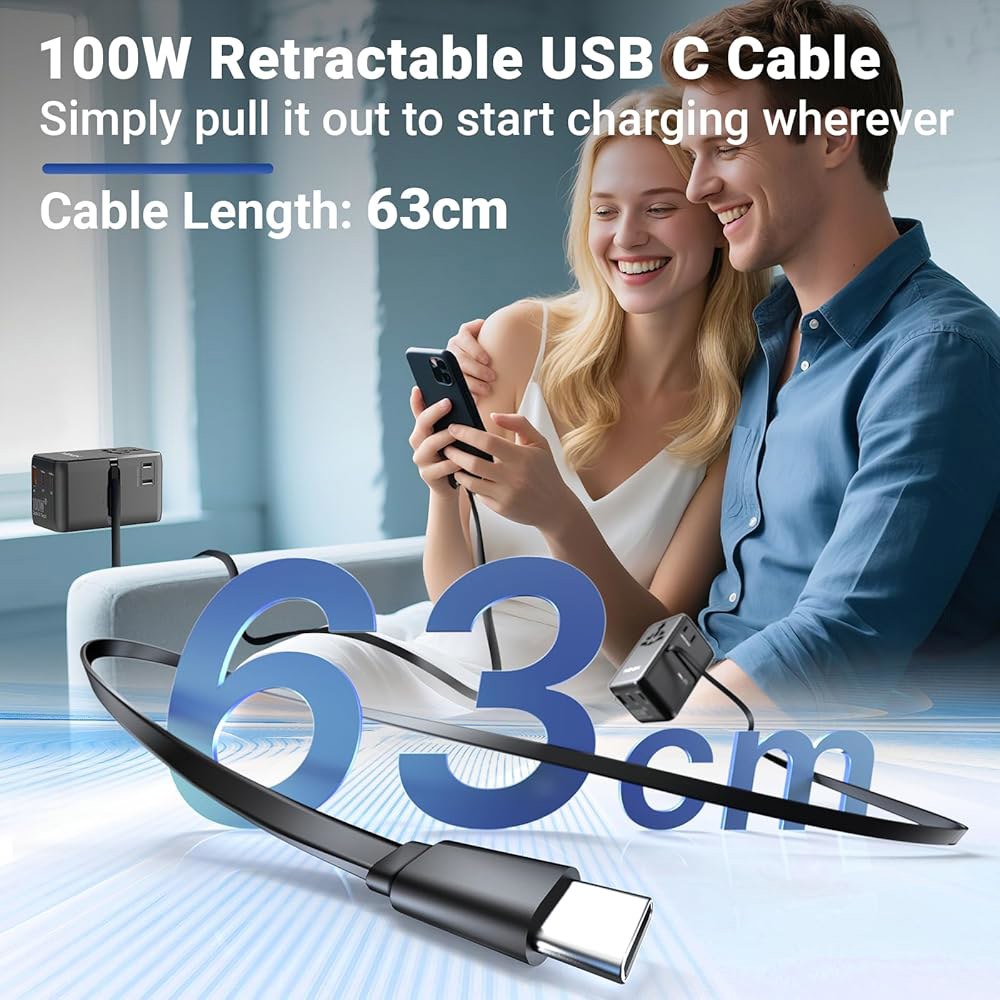 MINIX 100W 범용 여행용 어댑터, 포트, 노트북, 국제 세계 USB-A 전 C 케이블, 태블릿, 콘센트, 충전기 USB C타입 x 1 카메라용 3 GaN 접이식 AC 전원 - 상세 이미지 3
