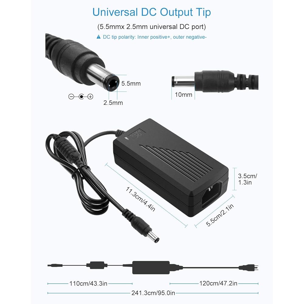 ALITOVE 12V 전원 공급 장치 x 드라이버, 저전압 5A 2.5mm LED CCTV 변압기 2팩 60W 100~240V 4A 포함, 5.5 DC 어댑터 3A 카메라용 AC - 상세 이미지 3