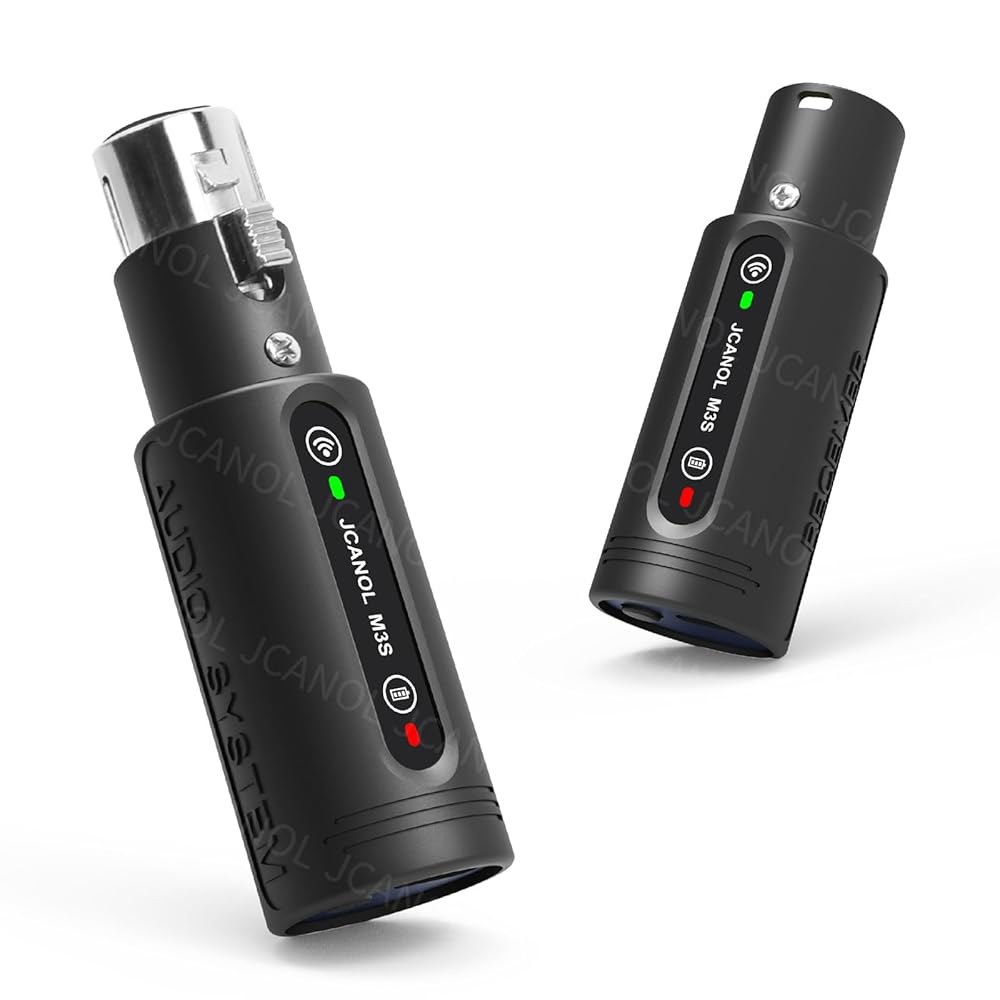 JCANOL M3S 무선 XLR 송신기 수신기, 24비트 /192kHz 고해상도 마이크 어댑터, 동적 마이크, 오디오 믹서, PA 시스템, 164피트 범위용 부스터 내장 - 상품 이미지
