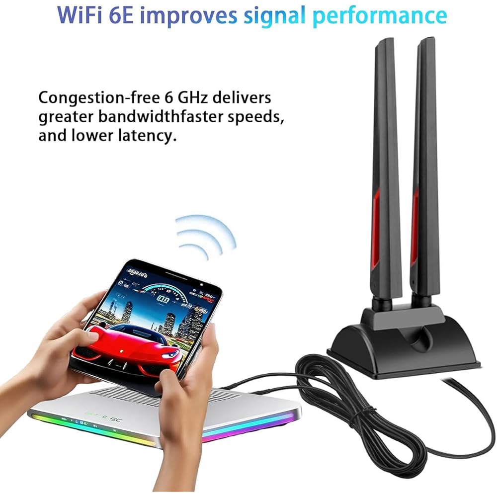 WiFi 6E 안테나 6GHz 5GHz PC 케이블 포함, 마그네틱 2.4GHz 연장 게이밍 PCIe 라우터용 Wi-Fi 2m(6.5피트) 데스크탑 컴퓨터 베이스, 카드, - 상세 이미지 2