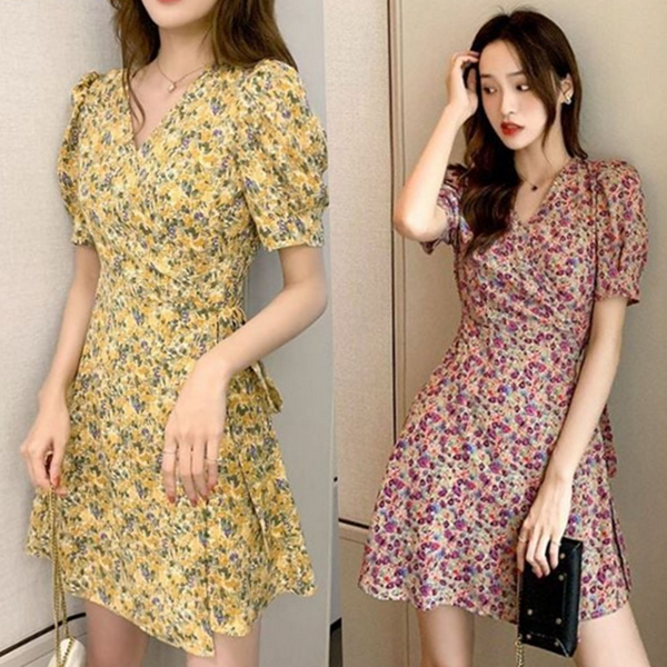 플라워 여성 랩 원피스 브이넥 여자 랩 원피스 로브 여름 - 상품 이미지
