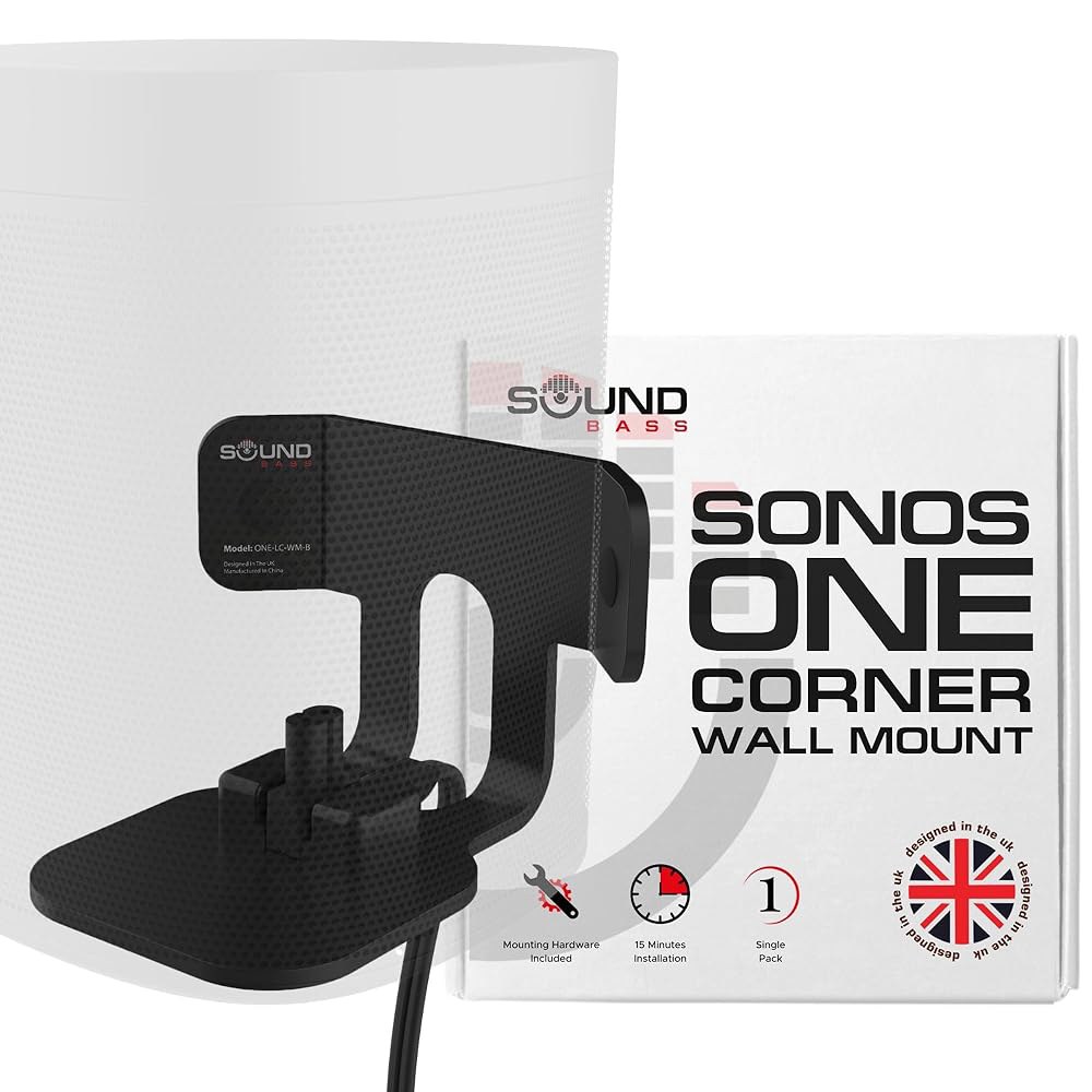 Sound Bass ONE 코너 벽 Sonos Play 프로파일, 1 - 2, 마운트 블랙, 싱글 로우 및 모든 ONE, 스피커와 (1개), 장착 Gen 호환되는 브래킷 SL 하드 - 상품 이미지