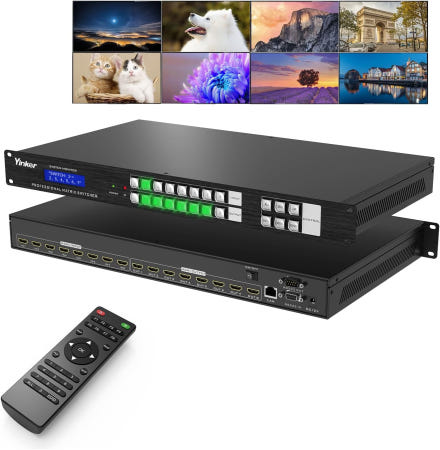 Yinker 8x8 HDMI 매트릭스 4K 8인치 8아웃 스위처 및 스플리터 랙마운트 가능 4K@30Hz EDID HDCP 백라이트 아실릭 8 in out