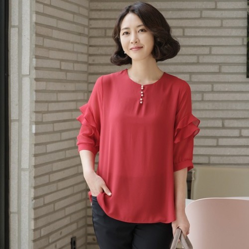 엄마옷 조이마담 T51342 진주 프릴소매 블라우스 중년여성의류 - 상품 이미지
