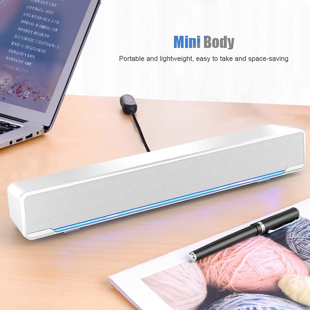 Akozon 데스크탑 PC 스피커 사운드바 사운드 주변 뮤직 USB 휴대폰 플레이어 유선 베이스 딥 3.5mm 실내 (화이트) 박스 다기능 입력 TV용 스테레오 컴퓨터 - 상세 이미지 3