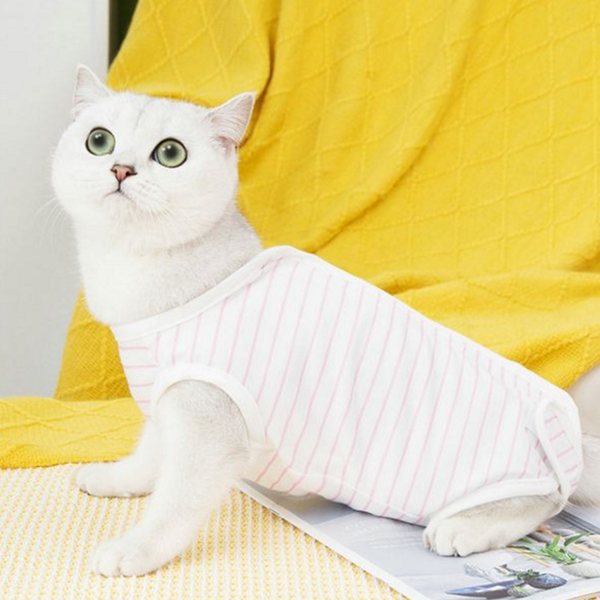 슬리브리스 고양이 복 코튼 고양이 스트라이프 옷 반려동물 반려묘 - 상품 이미지