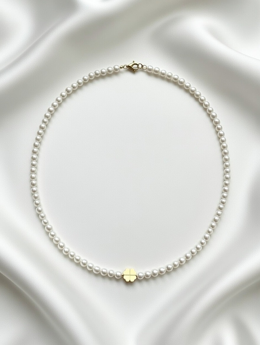 14K 골드 (네잎클로버 장식) 3mm 담수진주  목걸이AAA+ - 상세 이미지 3
