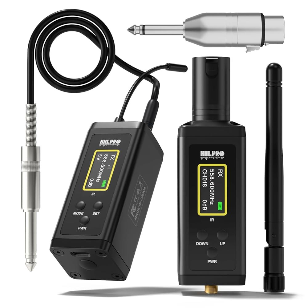 안테나가 장착된 HHLPRO UHF 무선 기타 시스템, 260피트 범위, 32채널, 듀얼 볼륨 제어, 베이스 전기 악기용 충전식 오디오 XLR 송신기, F40 - 상품 이미지