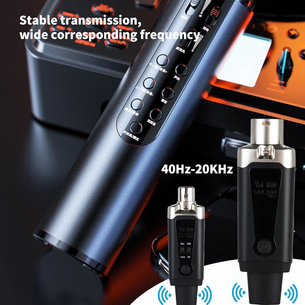 Yinker 무선 XLR 마이크 송신기 및 수신기 시스템, 16채널, 250피트 범위, USB 충전식, 48V 팬텀 전원을 갖춘 UHF 1-to-1 모드 기타 어댑터 - 상세 이미지 2