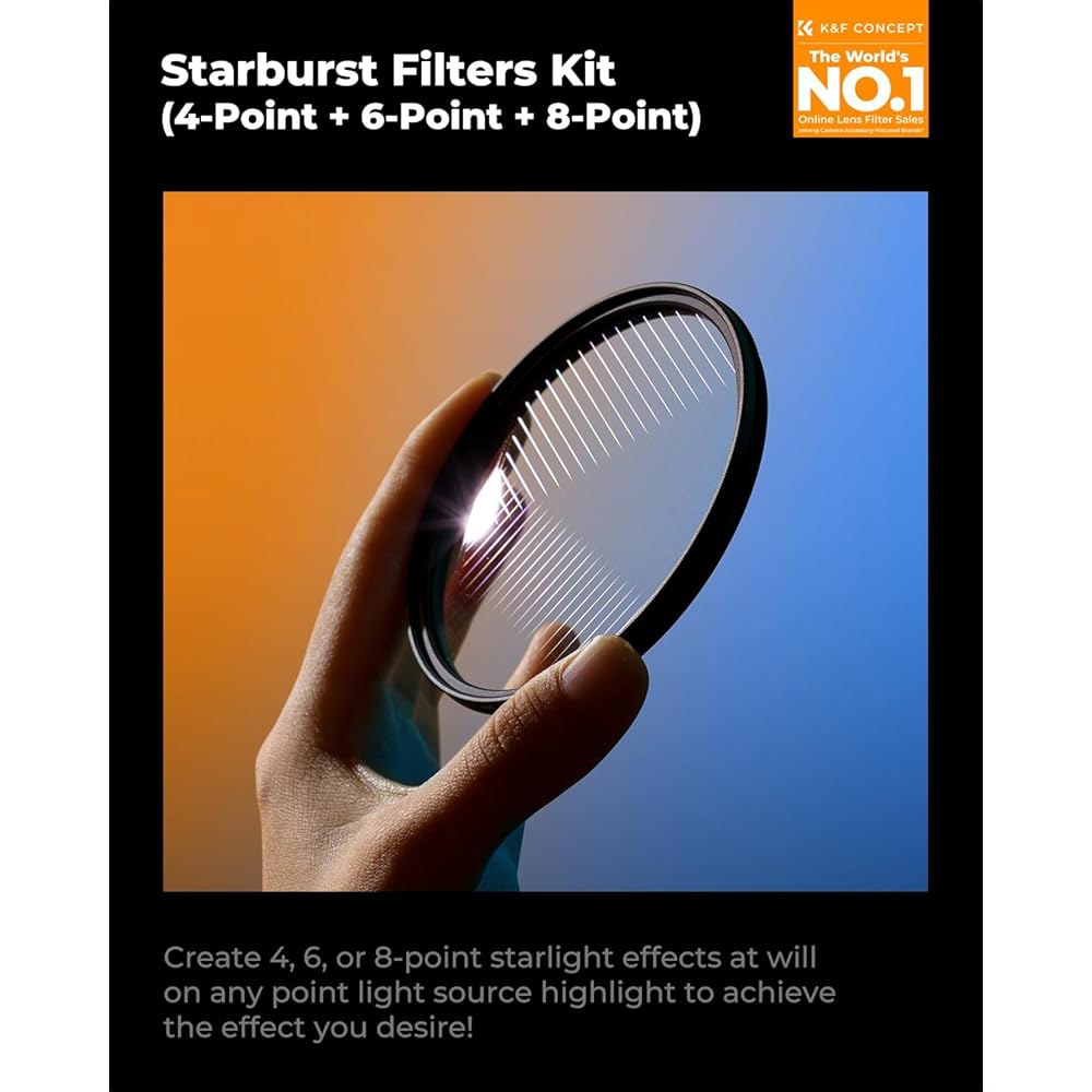 K&F 컨셉 67mm 스타 필터 키트 (3개) 4포인트 6포인트 8포인트 크로스 스크린 스타버스트 세트 -18 레이어 코팅 초슬림 광학 유리 카메라 렌즈 3개 클리닝 천 포함 - 상세 이미지 2