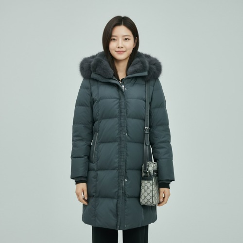 엄마옷 조이마담 J3384 폭스후드 밍크렉스퍼 벨트 덕다운 패딩 코트 점퍼 중년여성의류 - 상품 이미지