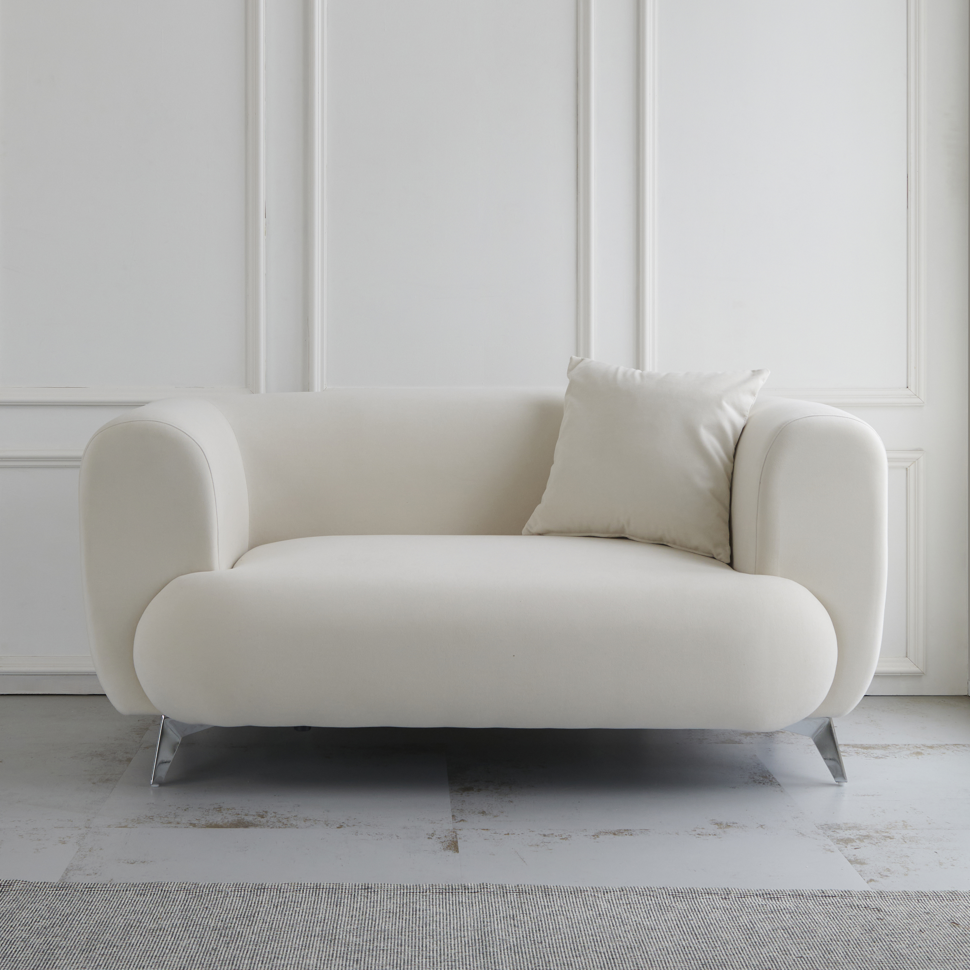 패브릭 소파 스툴미포함, 아이보리, 2인용