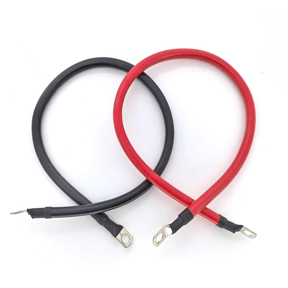 2 AWG 배터리 케이블 게이지 순수 구리 인버터 5/16 루그 양쪽 끝 전원 와이어 차량용 태양광 해양 보트 RV 자동차 모터사이클 레드 및 블랙(2FT) 세트 1FT - 상품 이미지