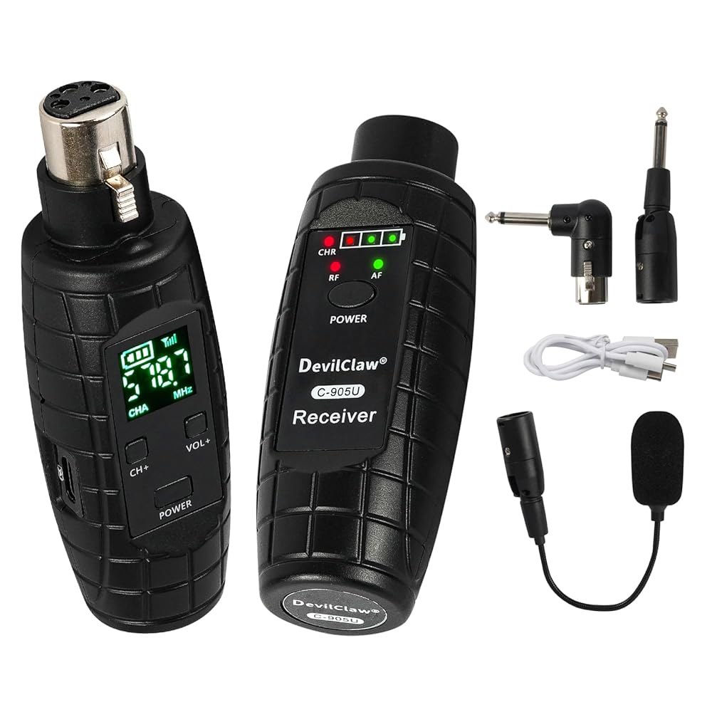 다이나믹 마이크, 기타, 믹서, PA 시스템, 송신기 및 수신기용 데블클로 UHF 무선 마이크 수신기 XLR 어댑터(수신 1회 + 송신 1회) - 상품 이미지