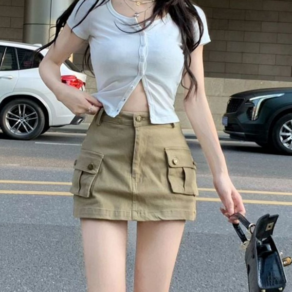 하이 여성 미니 스커트 레트로 여자 카고 스커트 데일리 포켓 - 상품 이미지