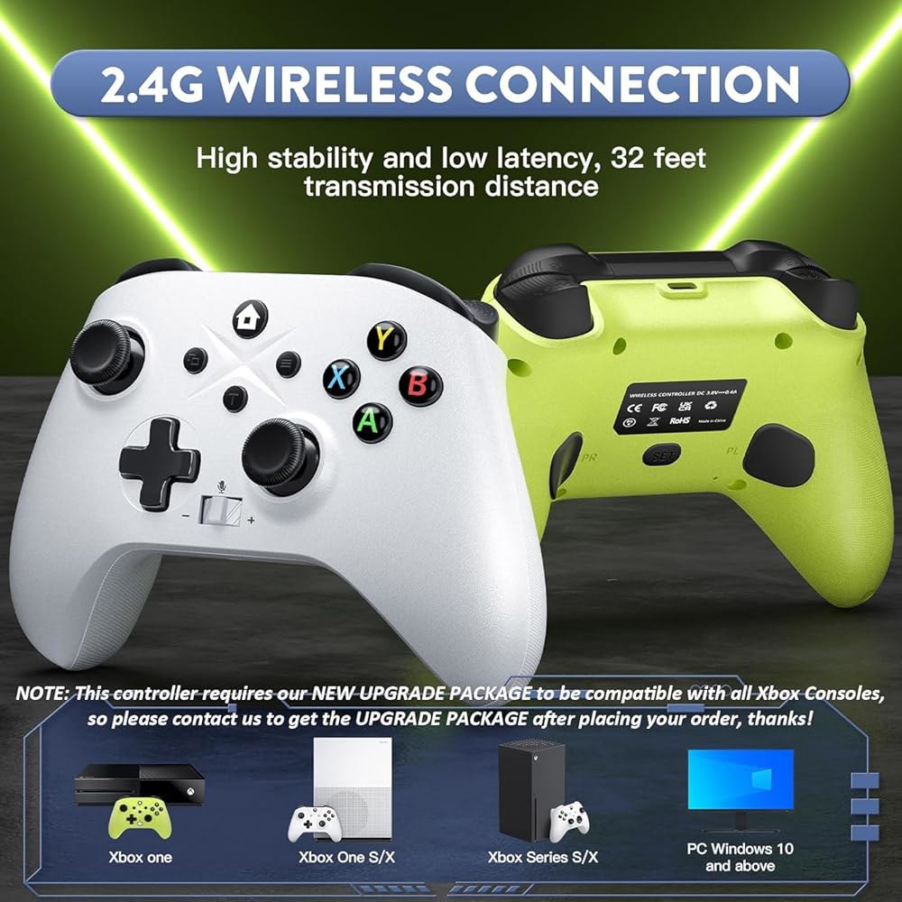 Nonbliep 2 Pack for Xbox to Controller XS, Wireless Vibration with Audio Series 2.4GHz Green+White - 상세 이미지 2
