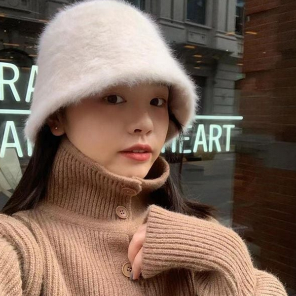 소프트 여성 버킷 햇 데 여자 벙거지 모자 푹신한 앙고라 - 상품 이미지