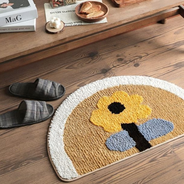 부드러운 반달 발 매트 논슬립 해바라기 발 매트 인테리어 꽃무늬