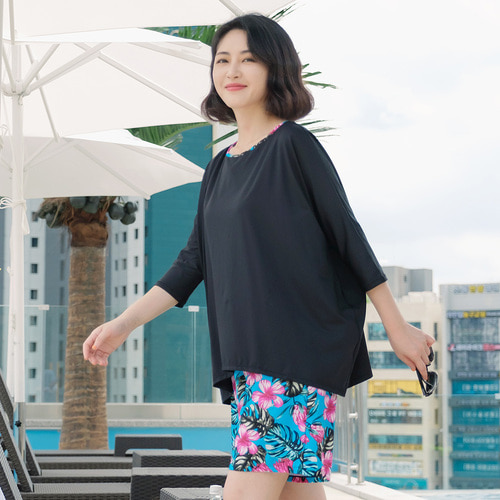 조이마담S7128 하와이 나염 수영복 세트 50대60대중년여성 빅사이즈래쉬가드 - 상세 이미지 2