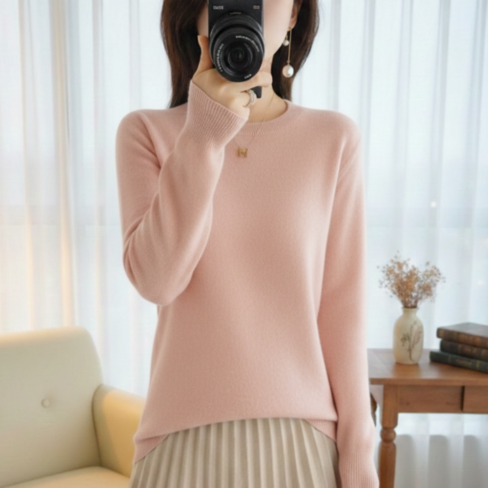 여셩 무지 긴팔 니트 티셔츠 라운드넥 데일리 티 아이보 베이지 핑크 브라운 블랙 - 상세 이미지 5