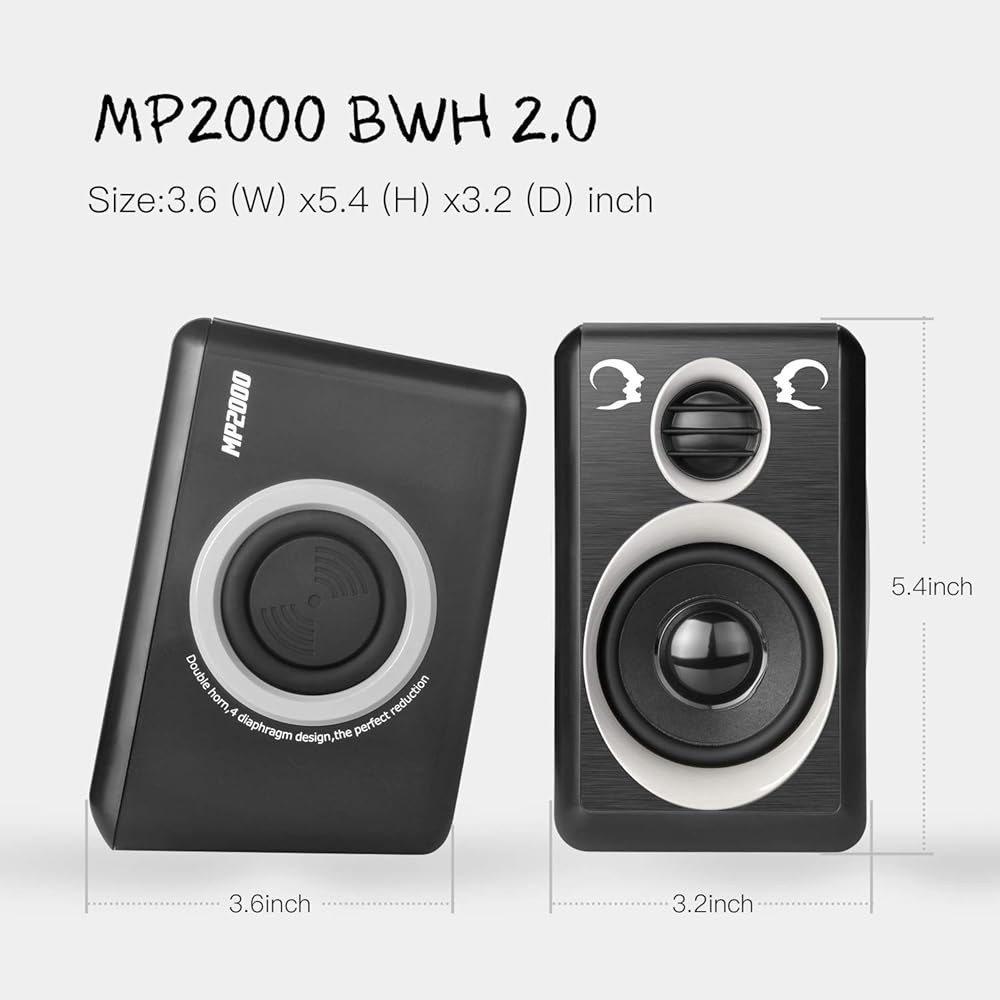 RECCAZR 서라운드 사운드가 있는 컴퓨터 2.0CH 내장 멀티미디어 스피커 USB 라우드스피커 4개(그레이) 유선 전원 데스크탑/TV/PC/노트북/스마트폰용 다이어프램 - 상세 이미지 3