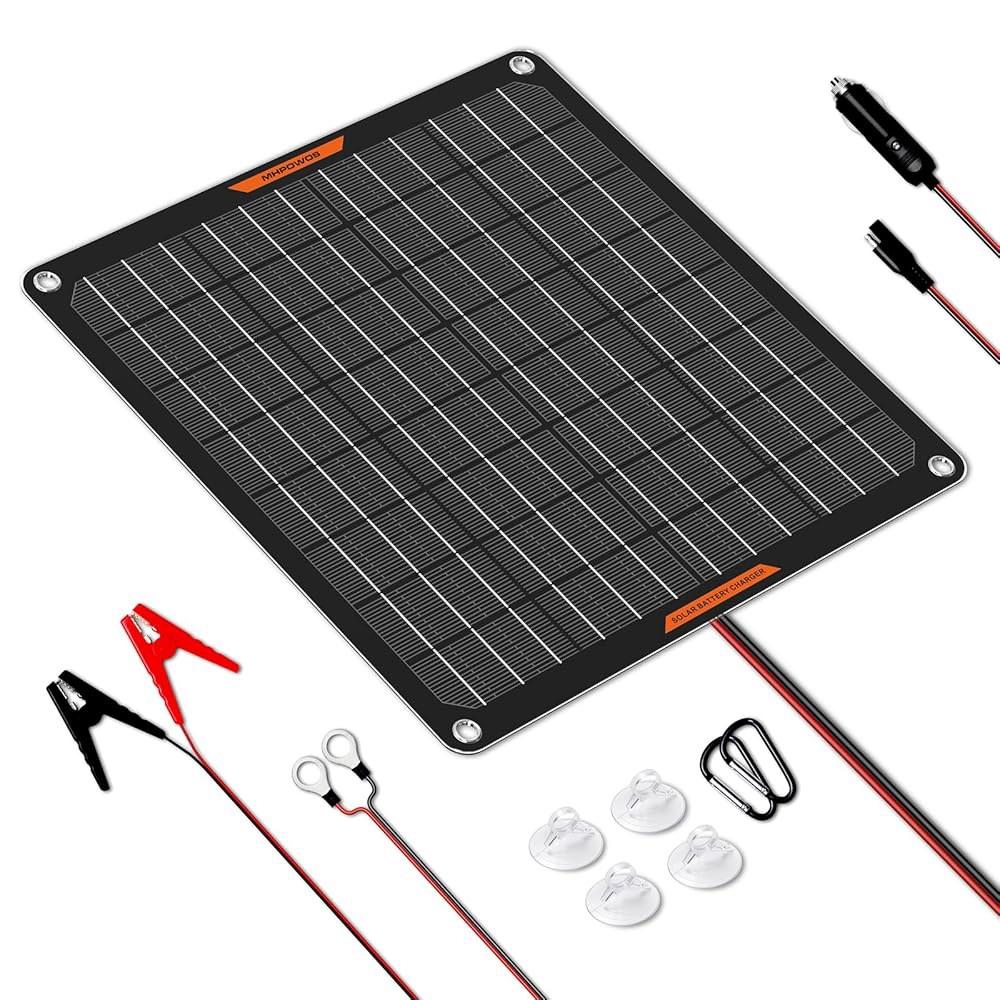 태양열 배터리 충전기 10W 12V 트리클 자동차 유지 관리기 악어 클립이 장착된 카 보트 RV용 휴대용 방수 전력 10W Solar Panel - 상품 이미지