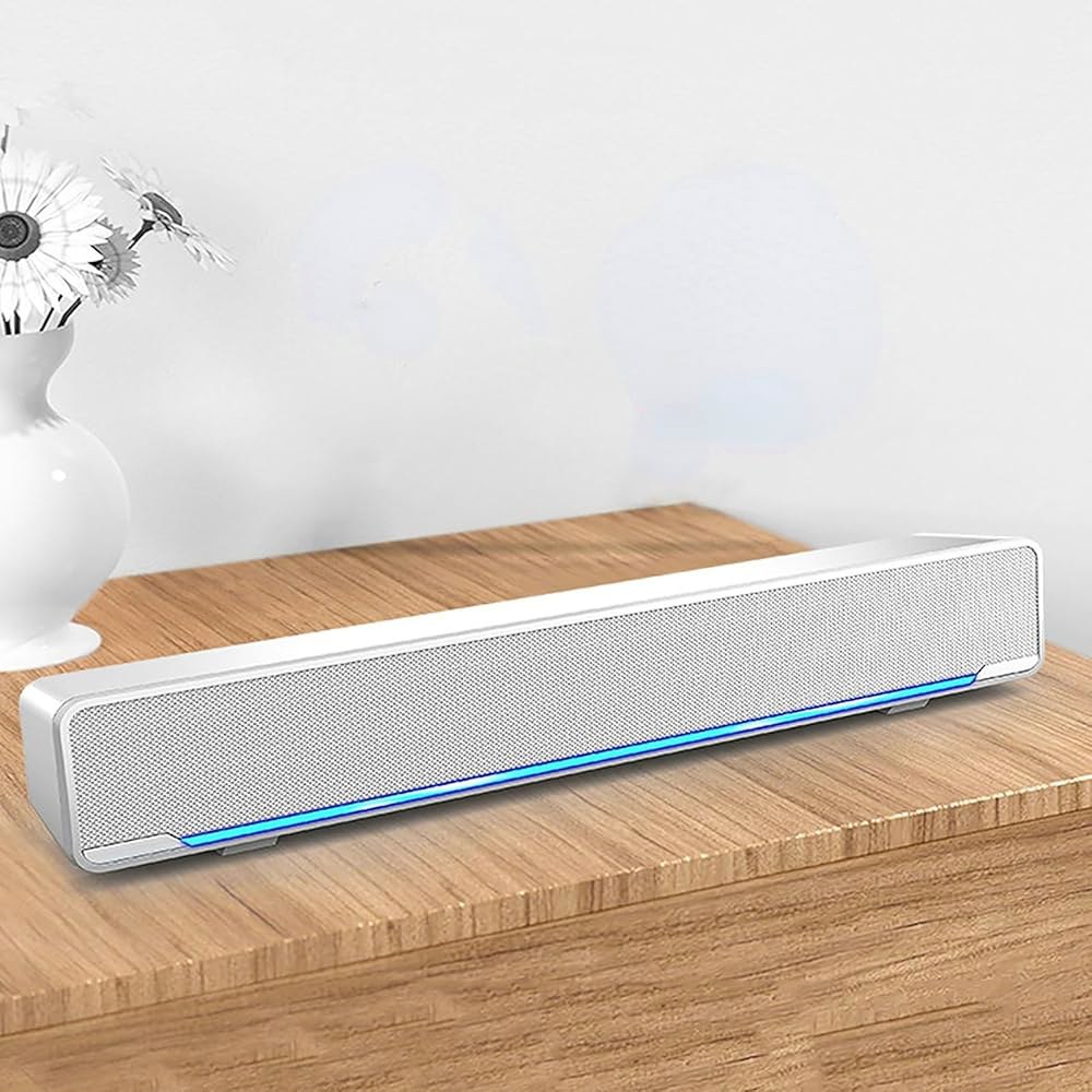 Akozon 데스크탑 PC 스피커 사운드바 사운드 주변 뮤직 USB 휴대폰 플레이어 유선 베이스 딥 3.5mm 실내 (화이트) 박스 다기능 입력 TV용 스테레오 컴퓨터 - 상품 이미지