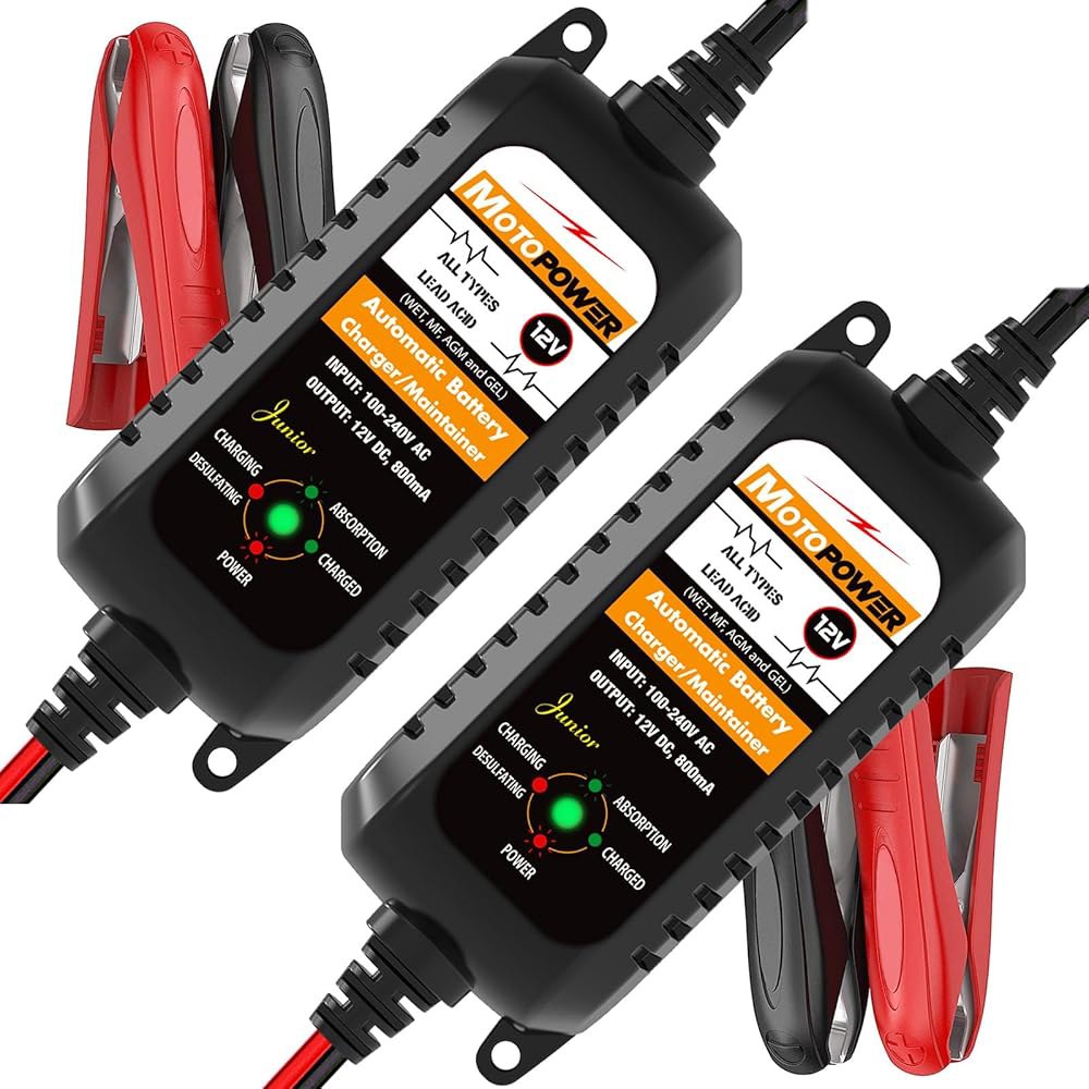 모토파워 MP00205A 12V 800mA 자동 배터리 충전기, 유지보수기, 트리클 탈황기, 2팩 2 - 상품 이미지