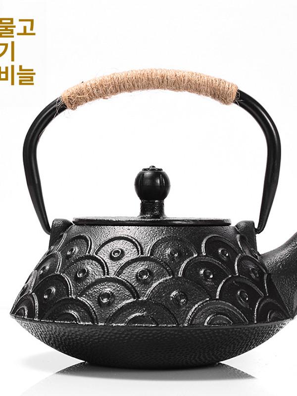 주철 엔틱 차포트 다도용 전통 다관 다기용 복고풍 무쇠 블랙 물고기 비늘 무늬 800ml 801ml 에서 900ml - 상세 이미지 4