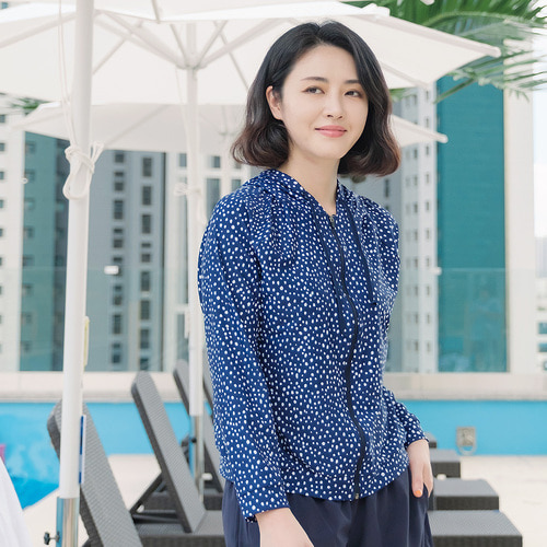 조이마담S7135 물방울 후드 지퍼 래쉬가드 상의 50대60대중년여성 빅사이즈수영복 - 상세 이미지 2