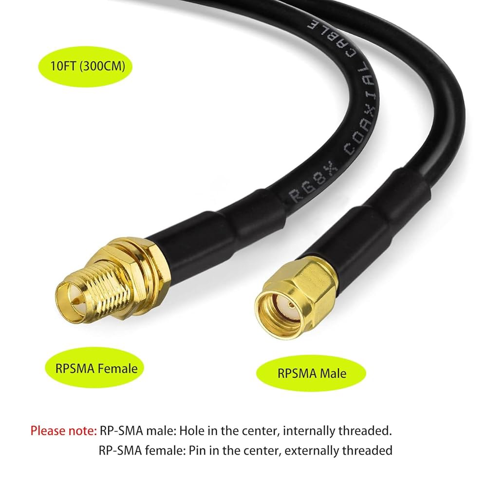 Superbat Wi-Fi 안테나 연장 케이블 벌크헤드 (2팩) 3m(10피트) 라우터 마운트 보안 - 네트워크 아님) 무선 수 카메라 암 (TV용 RP-SMA 어댑터 RG8X - 상세 이미지 2