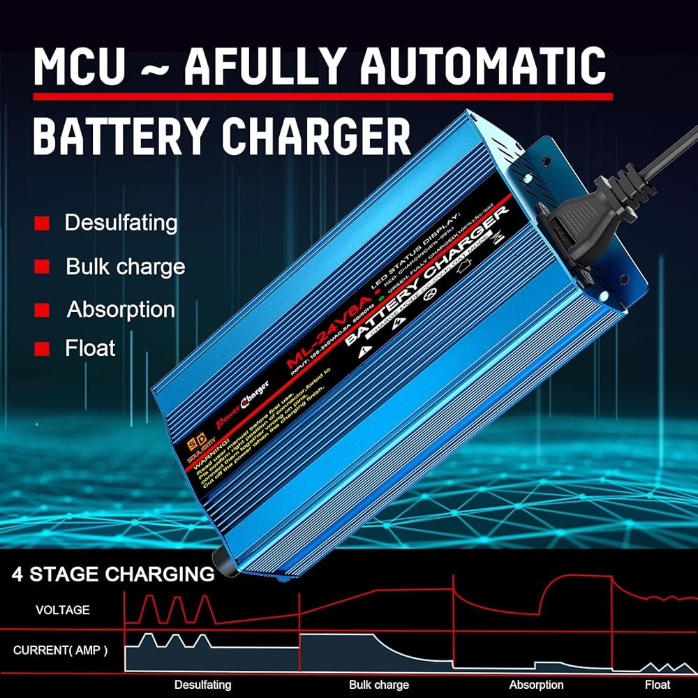 24V 8Amp 배터리 충전기, 휠체어용 XLR 커넥터가 장착된 자동 스마트 납축 트리클 충전기 유지 관리기, 밀폐형 AGM 배터리, 카 보트, 잔디 깎는 기계 - 상세 이미지 2