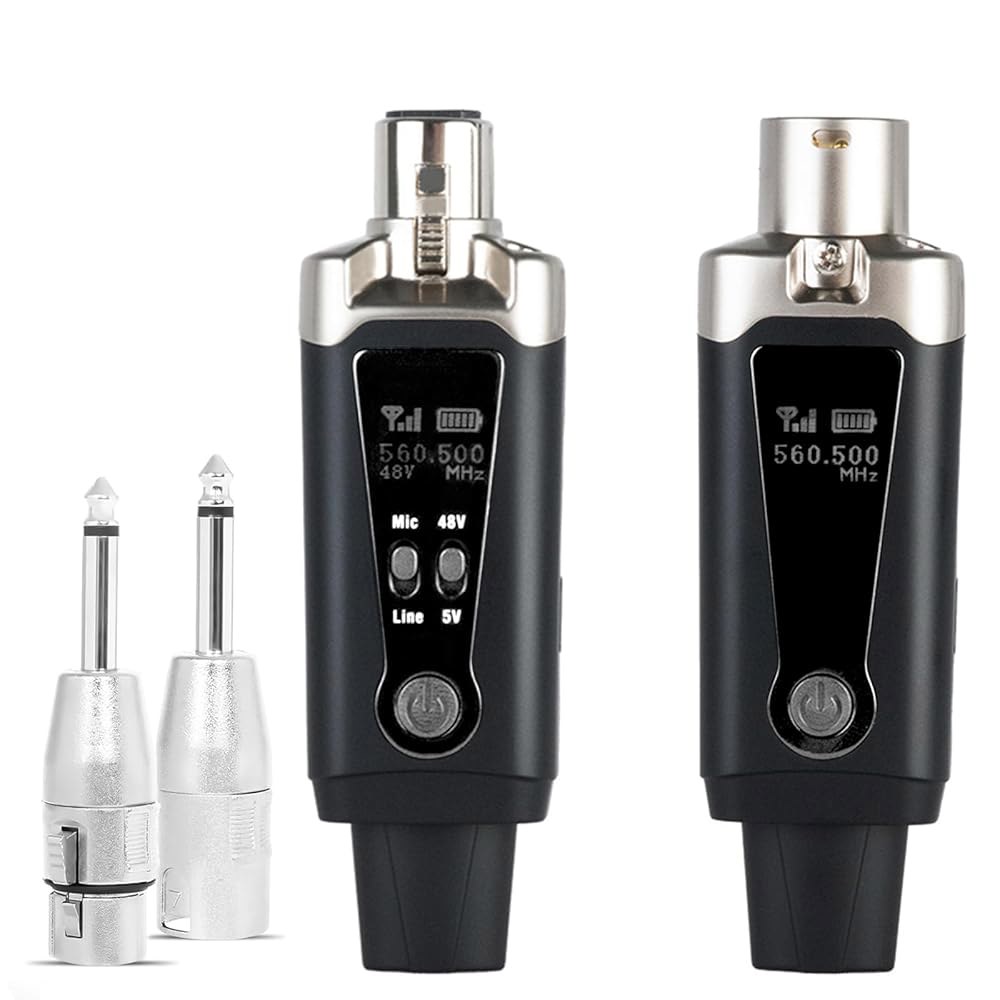 Yinker 무선 XLR 마이크 송신기 및 수신기 시스템, 16채널, 250피트 범위, USB 충전식, 48V 팬텀 전원을 갖춘 UHF 1-to-1 모드 기타 어댑터 - 상품 이미지