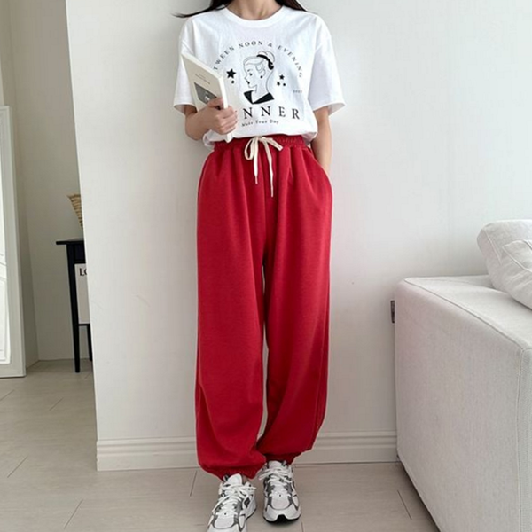 루즈핏 여자 조거 팬츠 데일리 여성 벌룬 팬츠 스웨트 고무줄 - 상세 이미지 2
