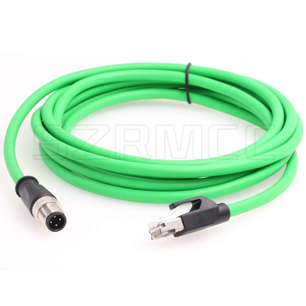 SZRMCC M12 이더넷 케이블 D-코드 커넥터 플렉스 (1m, RJ45 네트워크 방수 산업용 그린) 하이 수 차폐 - Cat5e 4핀 센서용 카메라 Green 3m - 상품 이미지