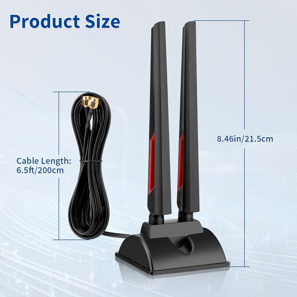 Superbat WiFi 6E 트라이밴드 안테나 컴퓨터 6GHz 카드 라우터 무선 케이블 마그네틱 데스크탑 2.4GHz 5GHz 네트워크 안테나, Wi-Fi 베이스 RP-SMA - 상세 이미지 2