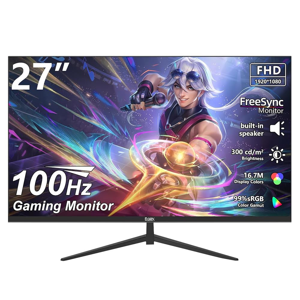 DJiEX 27인치 게이밍 모니터 100Hz 프레임리스 내장 케어 스피커 1080P HD 시각적 (100 100mm) 마운트 인터페이스 x 업무 풀 컴퓨터 1920 아이 지원 경험 - 상품 이미지