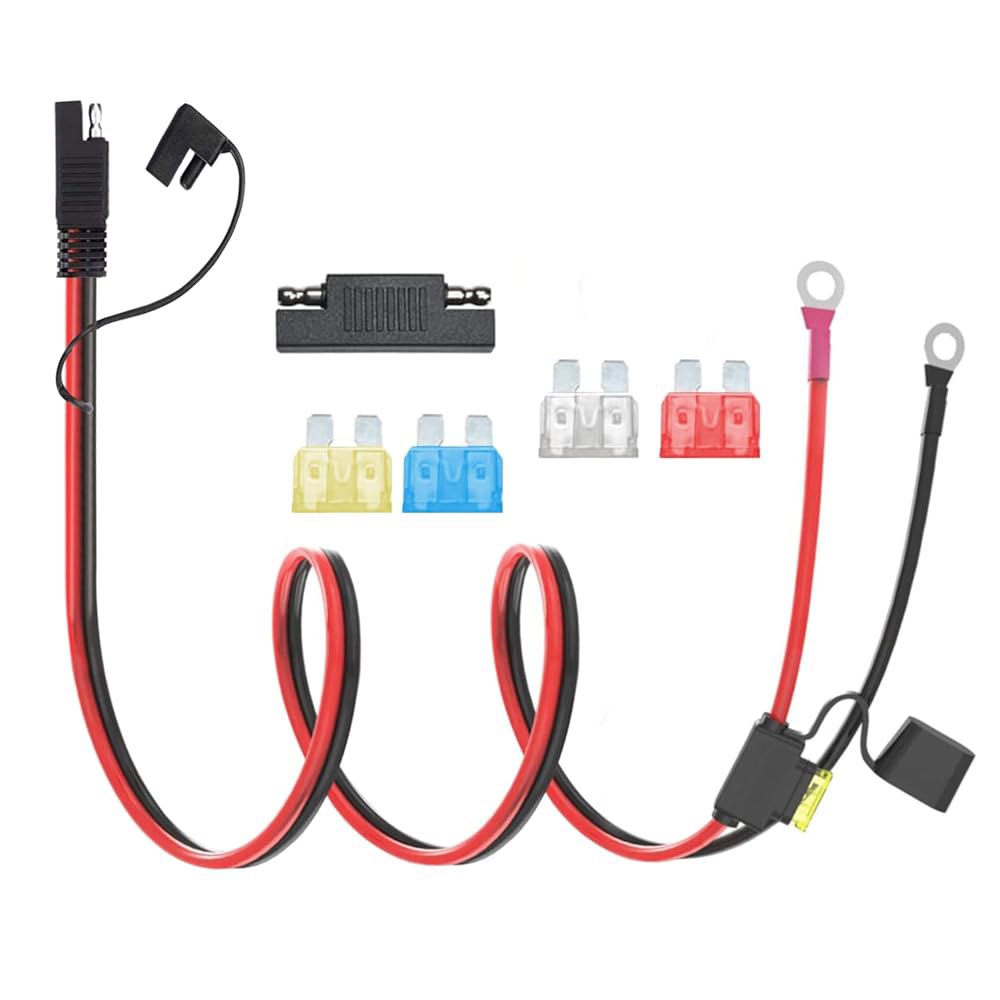 AYECEHI 3.3FT SAE to O 링 터미널 연장 케이블, 10AWG 헤비 듀티, 2핀 퀵 디스커넥트, 오토바이, 보트, 자동차 등과 호환 가능 - 상품 이미지