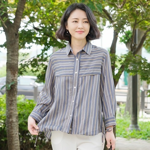 엄마옷 조이마담 T51700 스트라이프 스트링 남방 셔츠블라우스 중년여성의류 - 상품 이미지