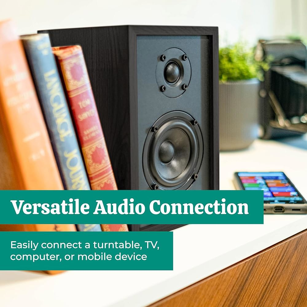 Electrohome Berkeley 2.0 스테레오 전원 블루투스 RCA 및 내장 드라이버 3인치 책장 무선 Aux (EB20B) TV, PC 앰프 턴테이블, 스트리밍용, 음악 - 상세 이미지 3