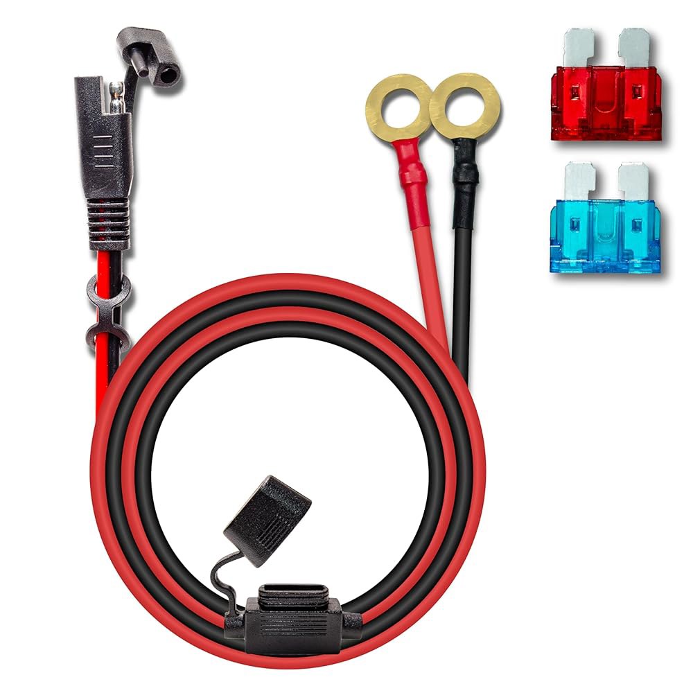 16AWG 2FT 충전 케이블, SAE-O 링 터미널 퀵 분리 하네스, 자동차, 오토바이, 태양광 패널용 10 및 15A 퓨즈가 있는 2핀 SAE 커넥터 연장 케이블 코드 - 상품 이미지