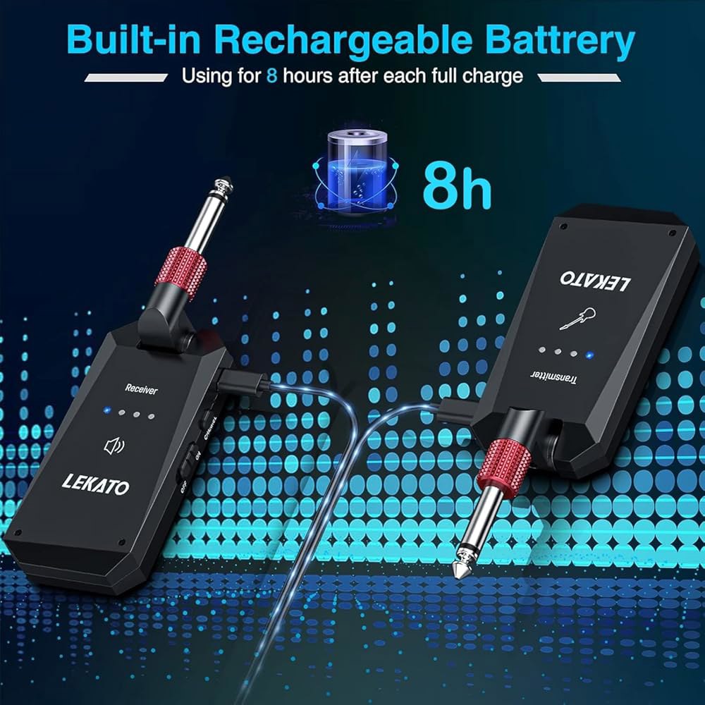LEKATO 5.8G 무선 기타 시스템 업그레이드 충전식 송신기 수신기, 초장시간 8시간 배터리 수명, 일렉트릭 베이스용 4채널 시스템(WS-90) - 상세 이미지 3
